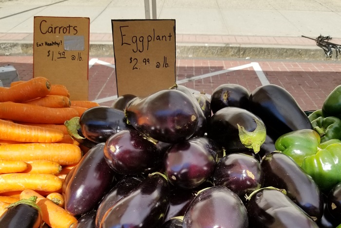 eggplant at a market table